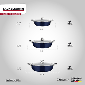 Ceramik Kadhai w Glass Lid 22 CM|1.5 L