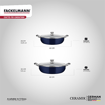Ceramik Kadhai w Glass Lid 22 CM|1.5 L