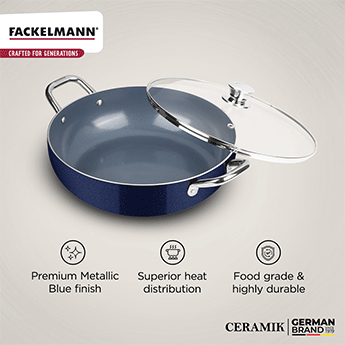 Ceramik Kadhai w Glass Lid 22 CM|1.5 L