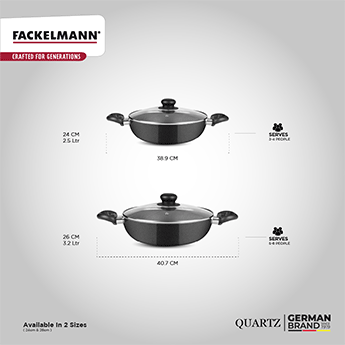 Quartz Kadhai w Glass Lid 24 CM|2.4 L