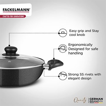 Quartz Kadhai w Glass Lid 24 CM|2.4 L