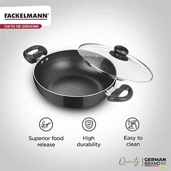 Quartz Kadhai w Glass Lid 24 CM|2.4 L