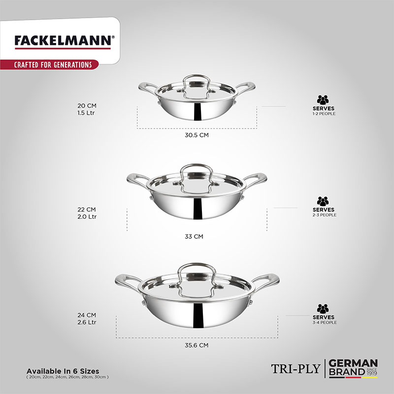 Triply Kadhai w SS Lid 20 CM|1.5 L
