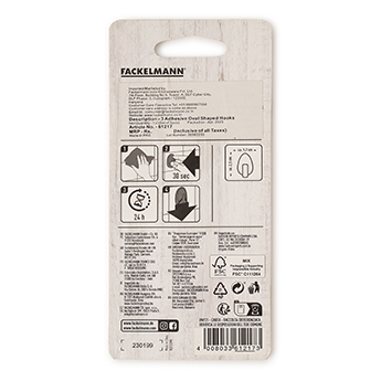 3 Adhesive Oval Shaped Hooks 2 CM