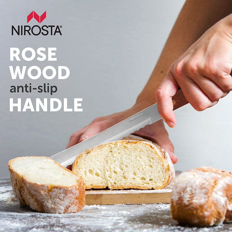 Bread Knife Rosewood Handle Long Serrated Blade 29.5 CM Brown