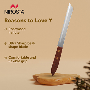 Bread Knife Rosewood Handle Long Serrated Blade 29.5 CM Brown