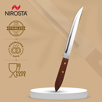 Carving Knife Rosewood Handle Plain Blade 29.5 CM Brown